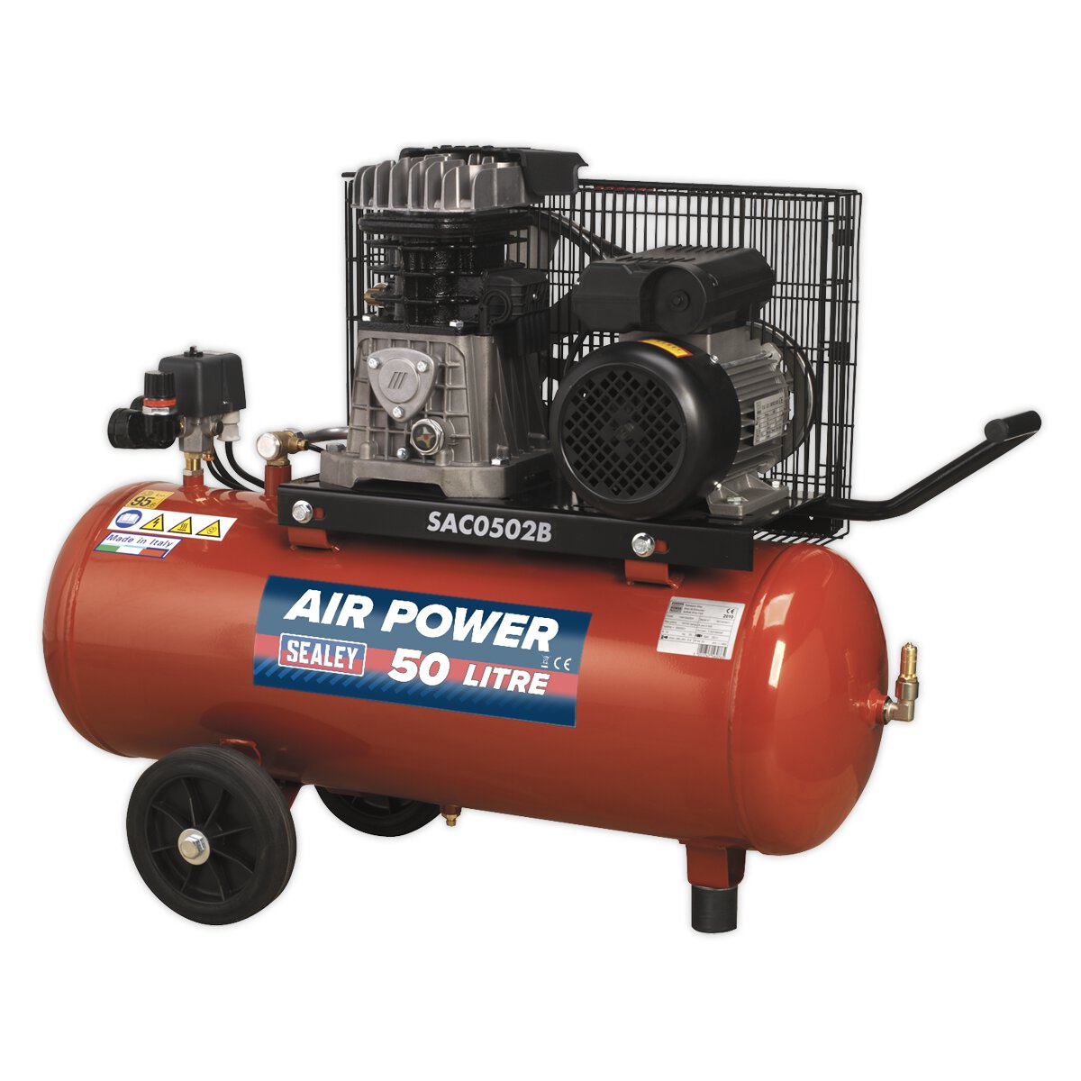 Compressor 50L Belt Drive 2hp with Cast Cylinders & Wheels