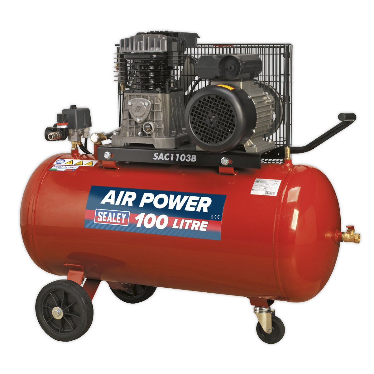 Compressor 100L Belt Drive 3hp with Cast Cylinders & Wheels