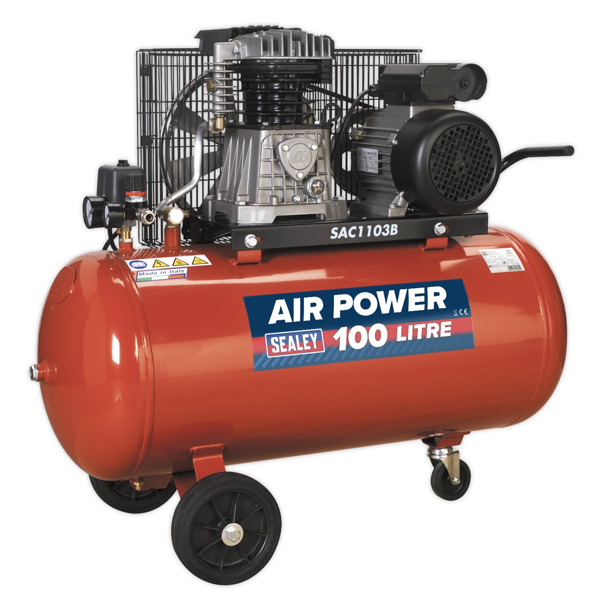 Compressor 100L Belt Drive 3hp with Cast Cylinders & Wheels