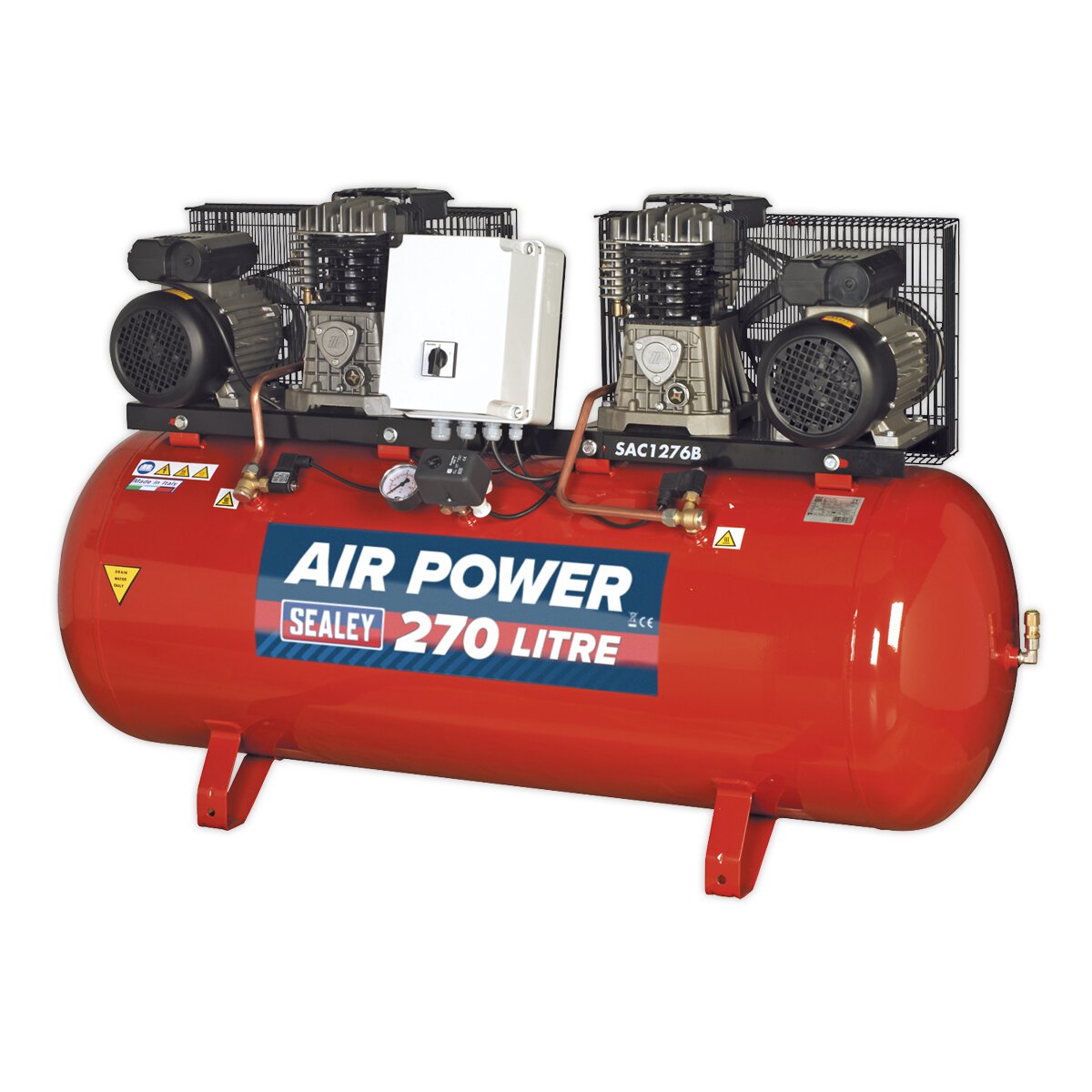 Compressor 270L Belt Drive 2 x 3hp with Cast Cylinders