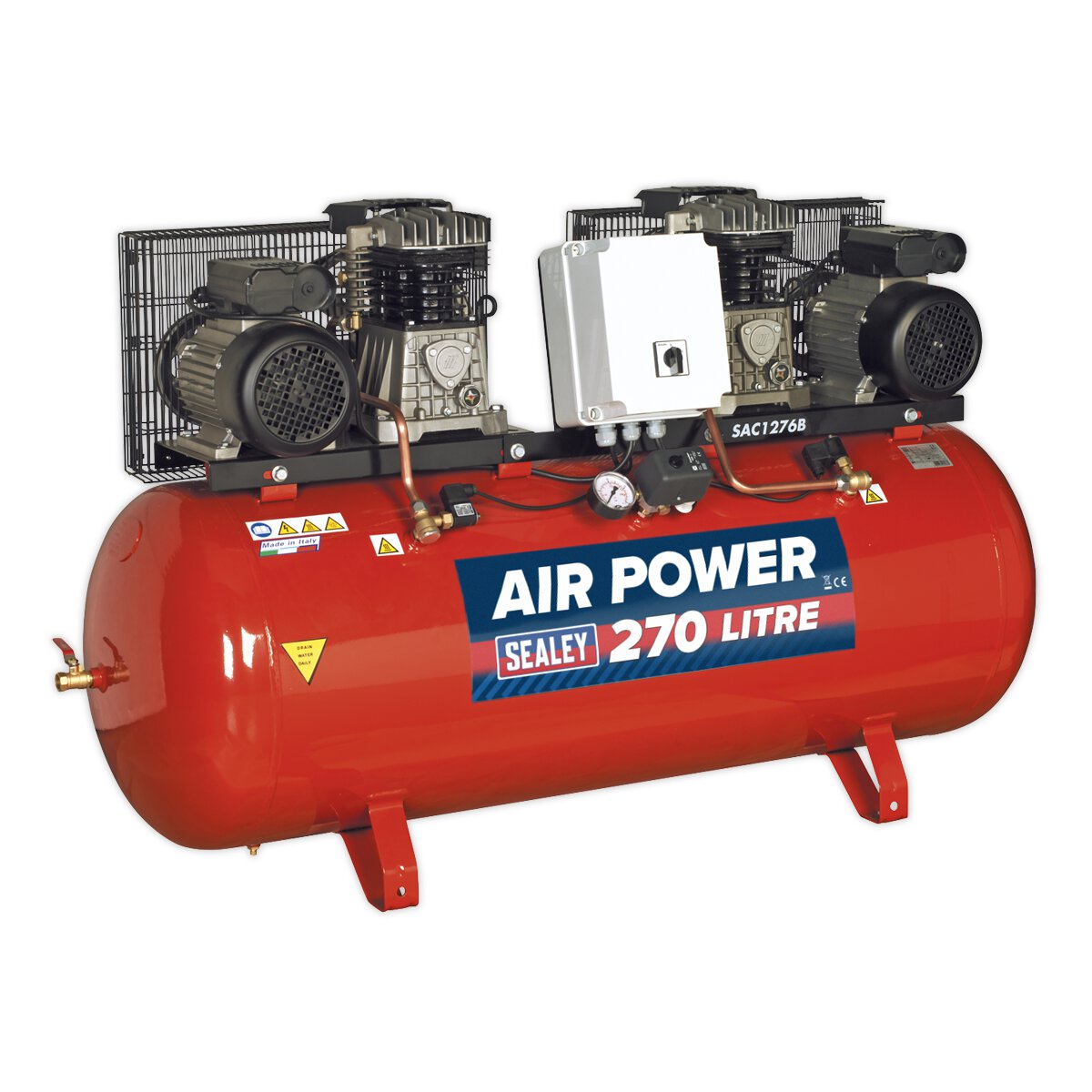 Compressor 270L Belt Drive 2 x 3hp with Cast Cylinders