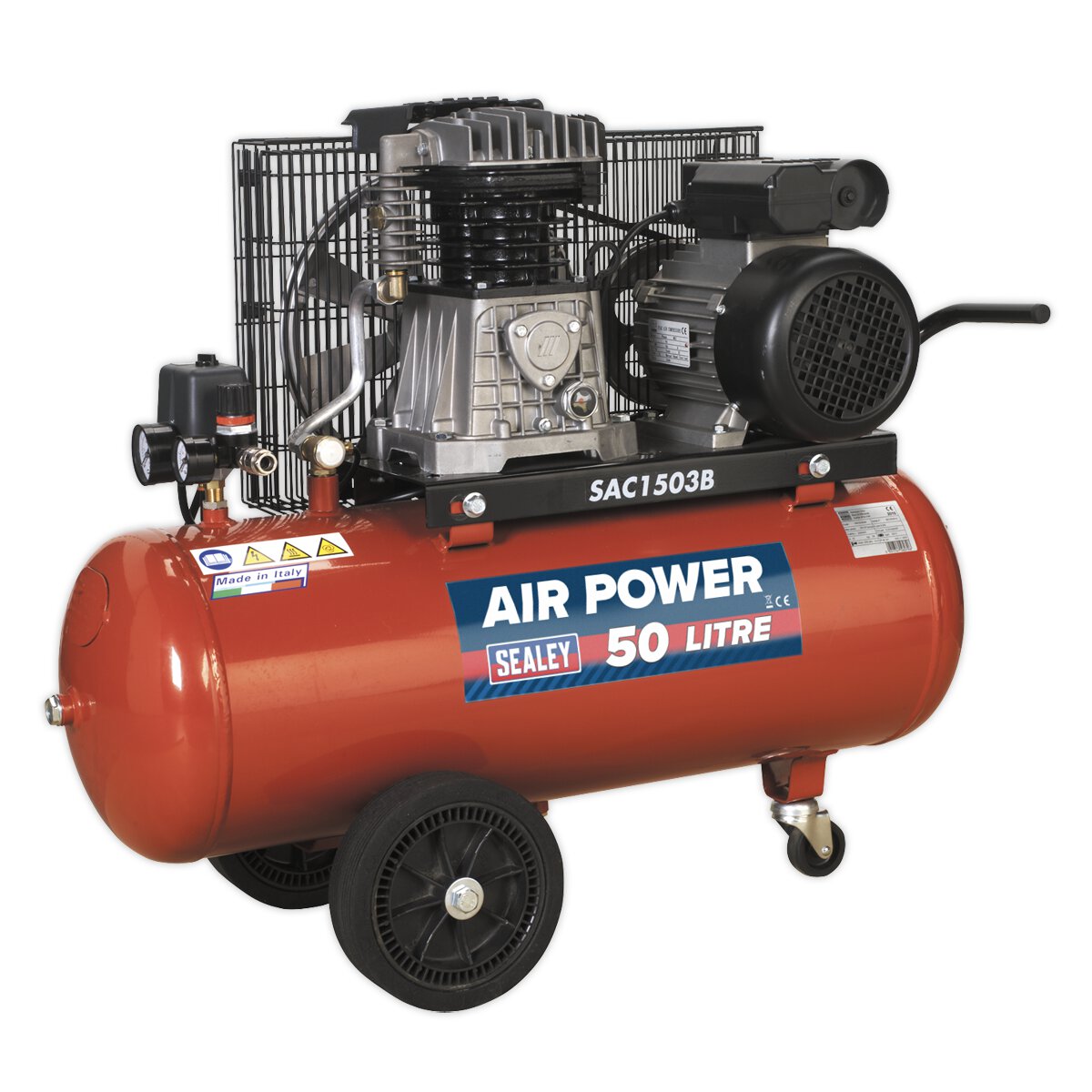 Compressor 50L Belt Drive 3hp with Cast Cylinders & Wheels
