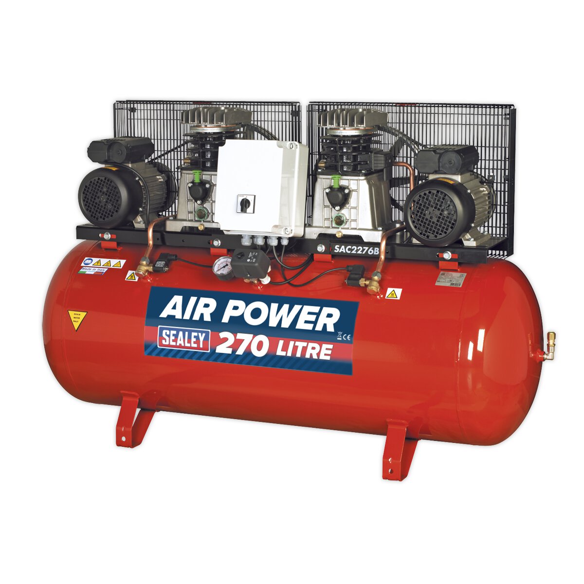 Compressor 270L Belt Drive 2 x 3hp with Cast Cylinders