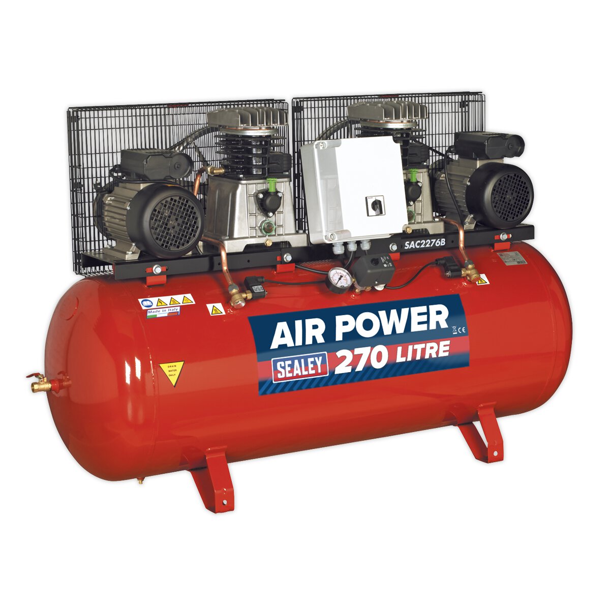 Compressor 270L Belt Drive 2 x 3hp with Cast Cylinders