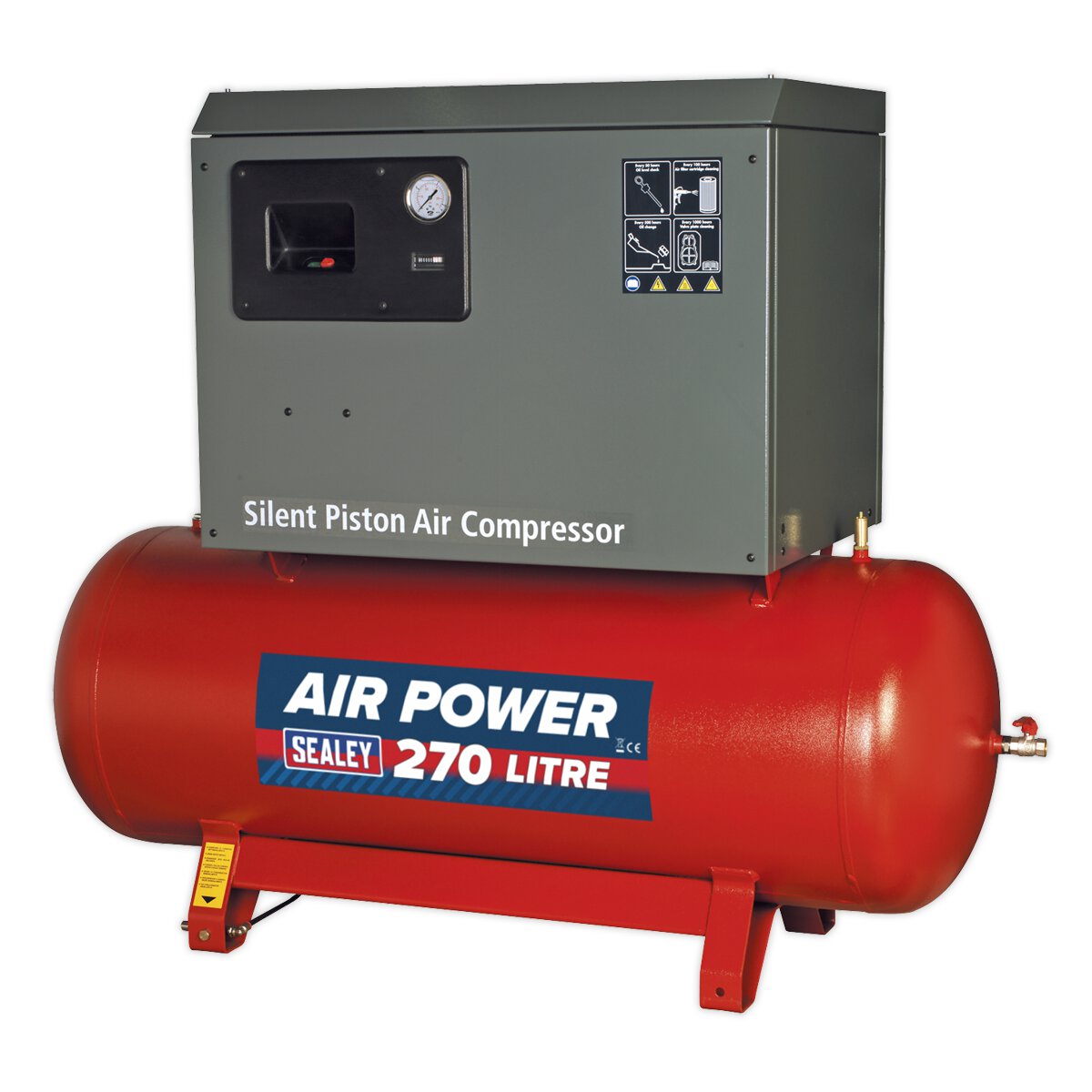 Compressor 270L Belt Drive 5.5hp 3ph 2-Stage with Cast Cylinders Low Noise