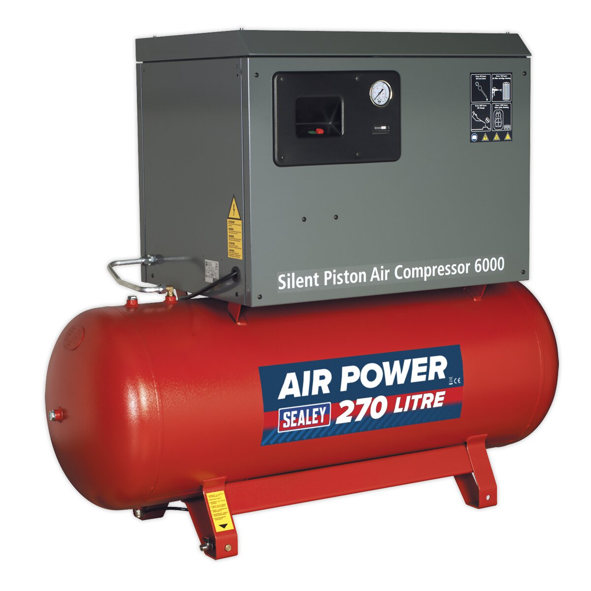 Compressor 270L Belt Drive 5.5hp 3ph 2-Stage with Cast Cylinders Low Noise