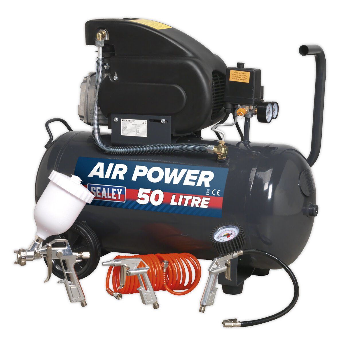 Compressor 50L Direct Drive 2hp with 4pc Air Accessory Kit
