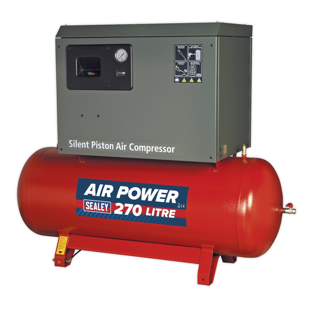 Compressor 270L Belt Drive 7.5hp 3ph 2-Stage with Cast Cylinders Low Noise