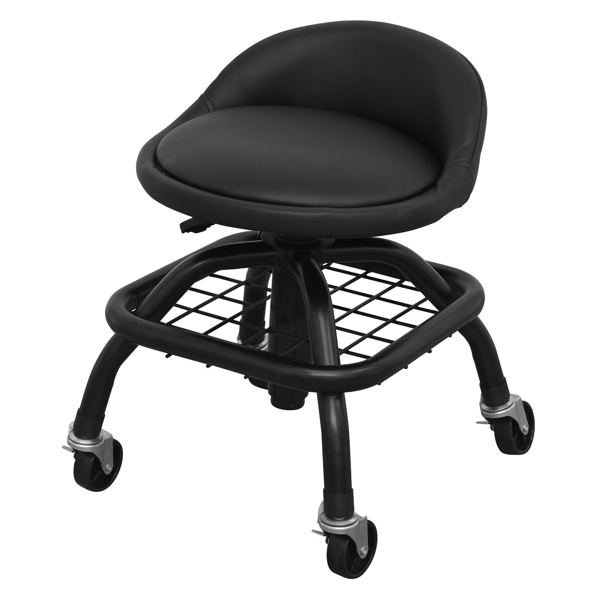 Creeper Stool Pneumatic with Adjustable Height Swivel Seat & Back Rest