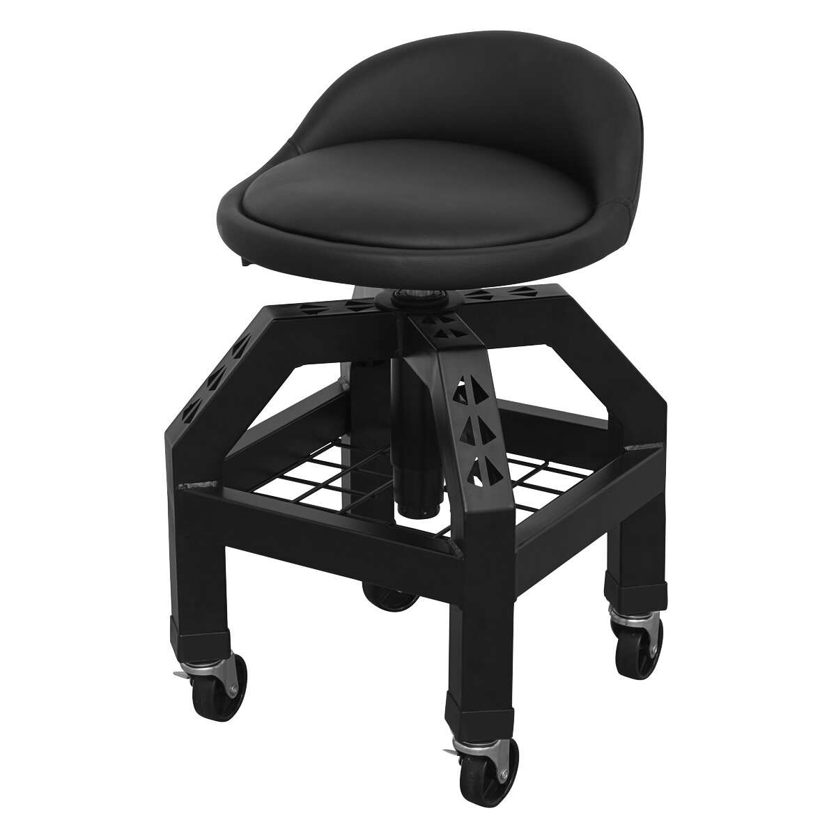Creeper Stool Pneumatic with Adjustable Height Swivel Seat & Back Rest
