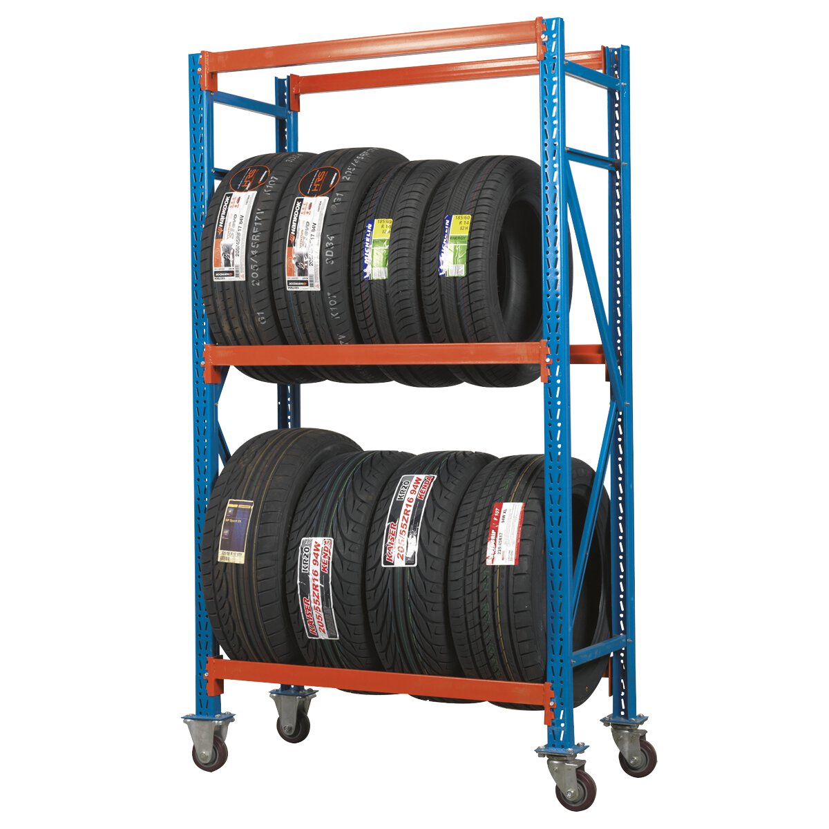 Two Level Mobile Tyre Rack 200kg Capacity Per Level