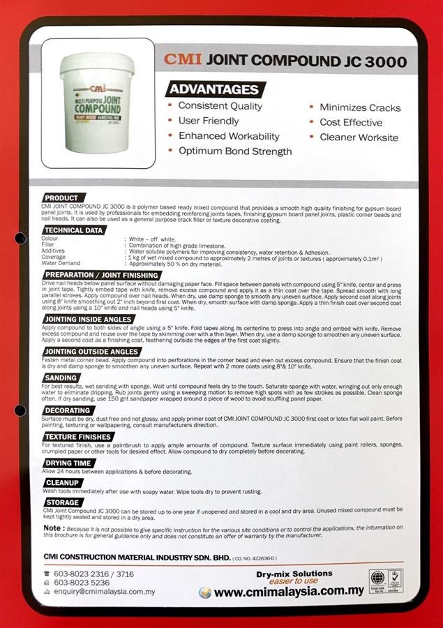CMI Joint Compound JC 3000 Building Materials Online