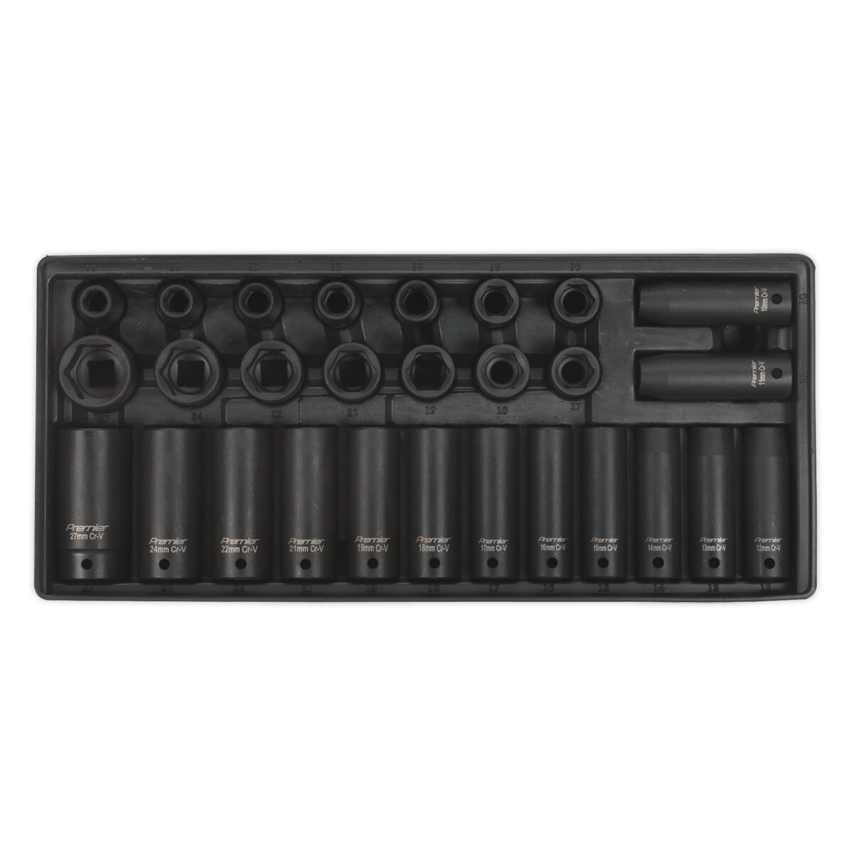 Tool Tray with Impact Socket Set 28pc 1/2"Sq Drive - Metric