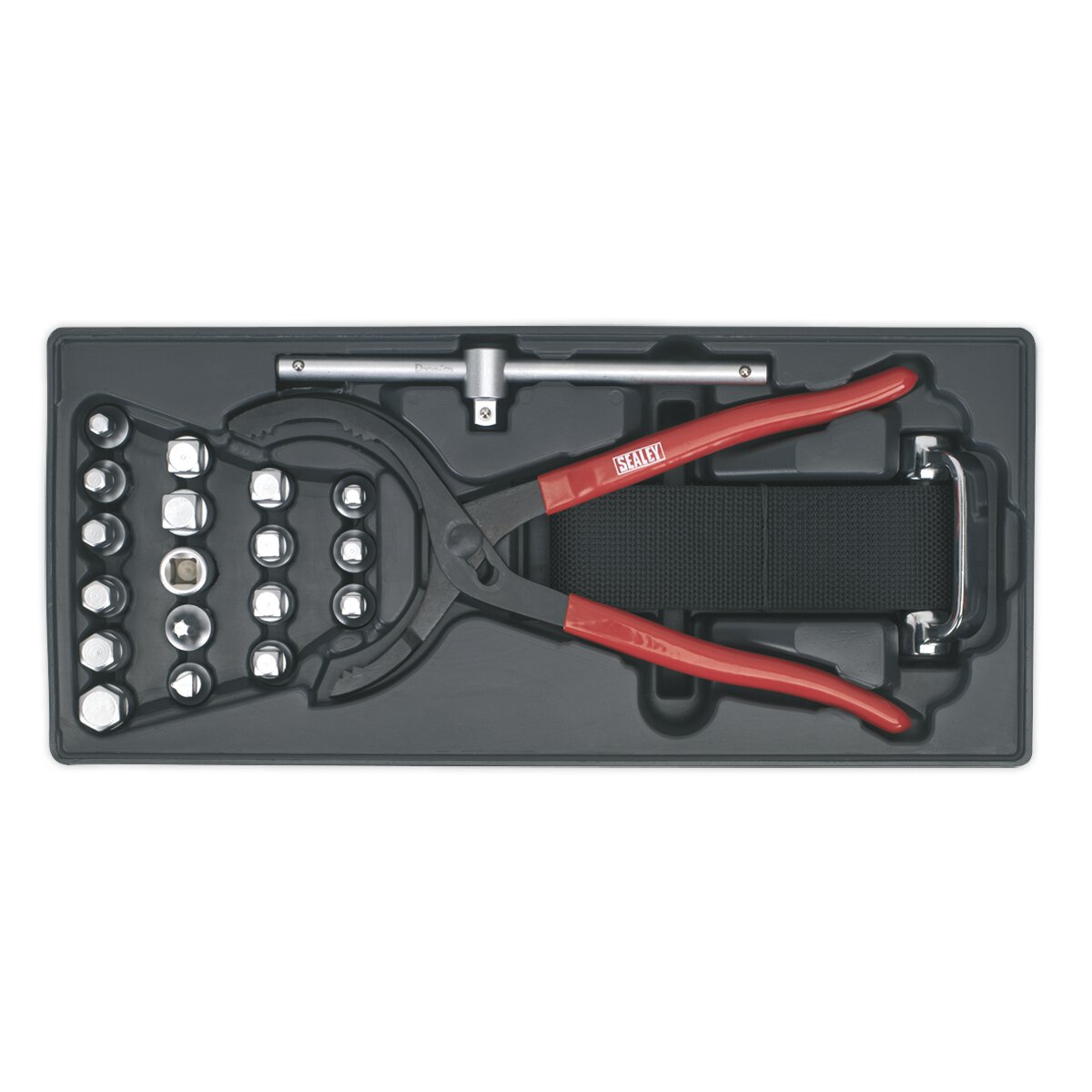 Tool Tray with Oil Filter Wrench, Pliers & Drain Plug Set 21pc