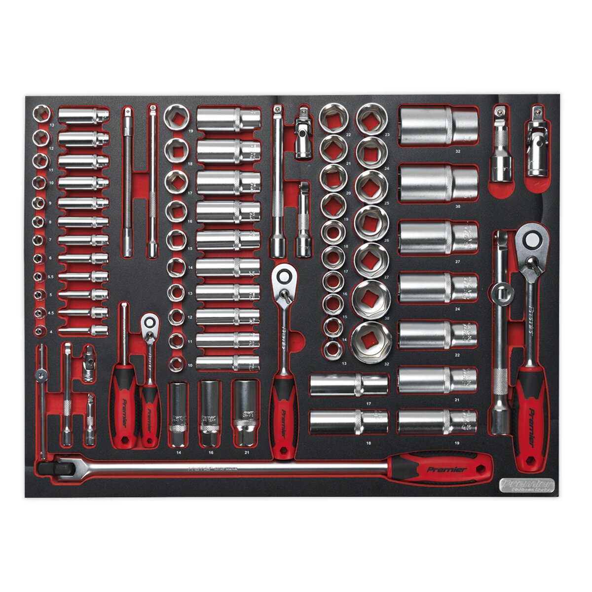 Tool Tray with Socket Set 91pc 1/4", 3/8" & 1/2"Sq Drive