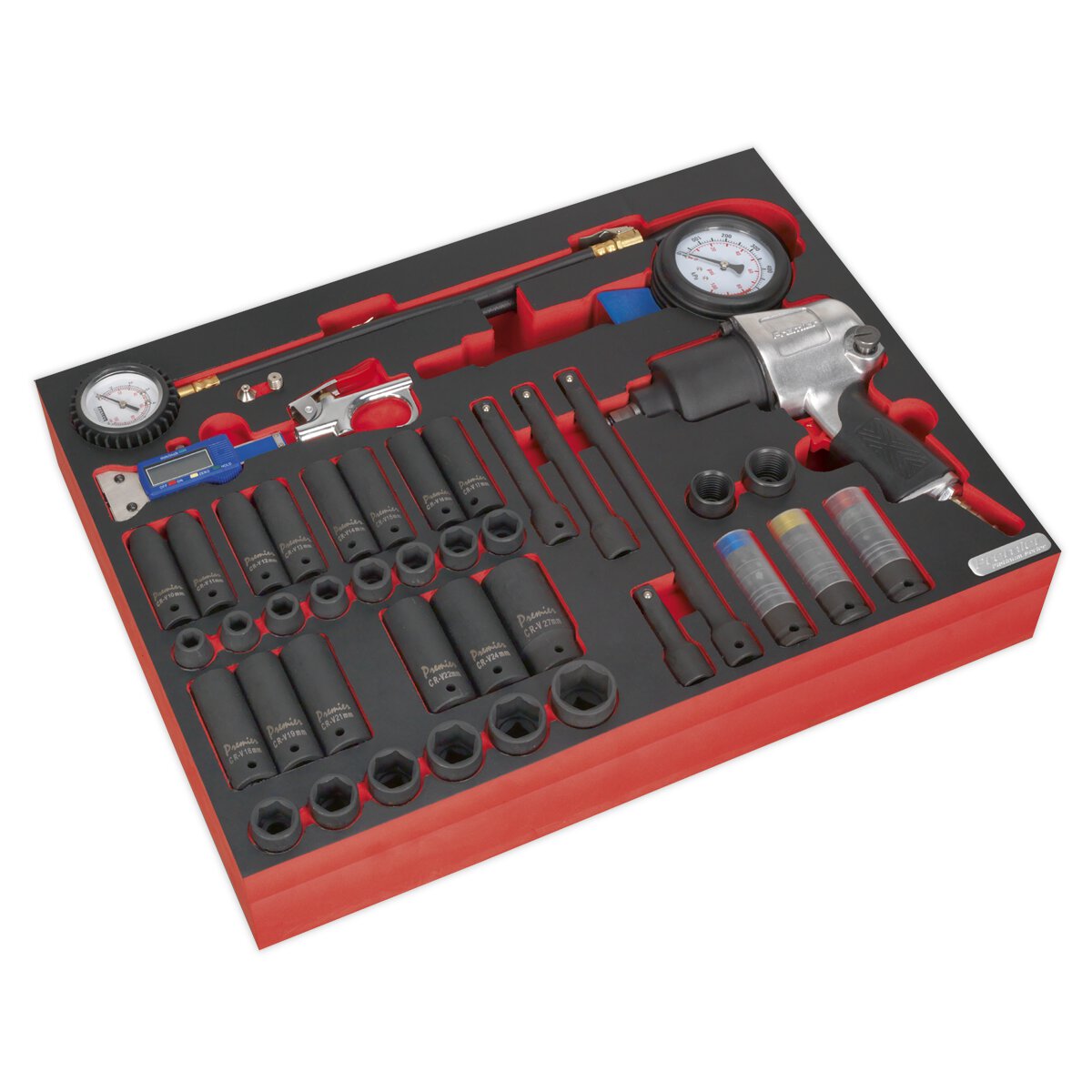 Tool Tray with Impact Wrench, Sockets & Tyre Tool Set 42pc