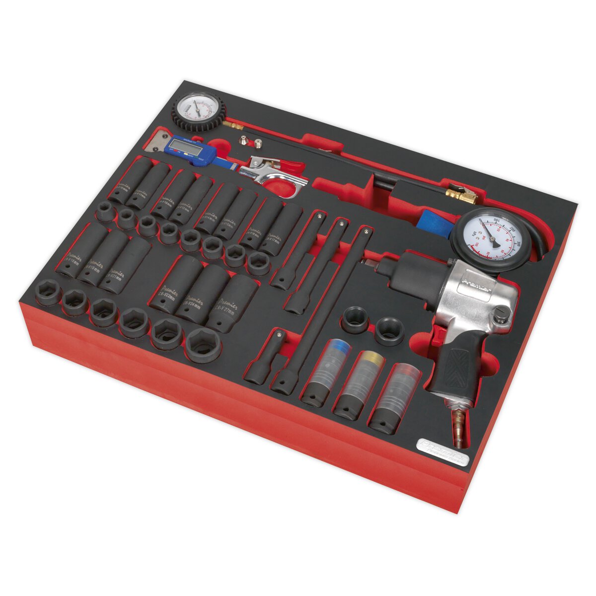 Tool Tray with Impact Wrench, Sockets & Tyre Tool Set 42pc
