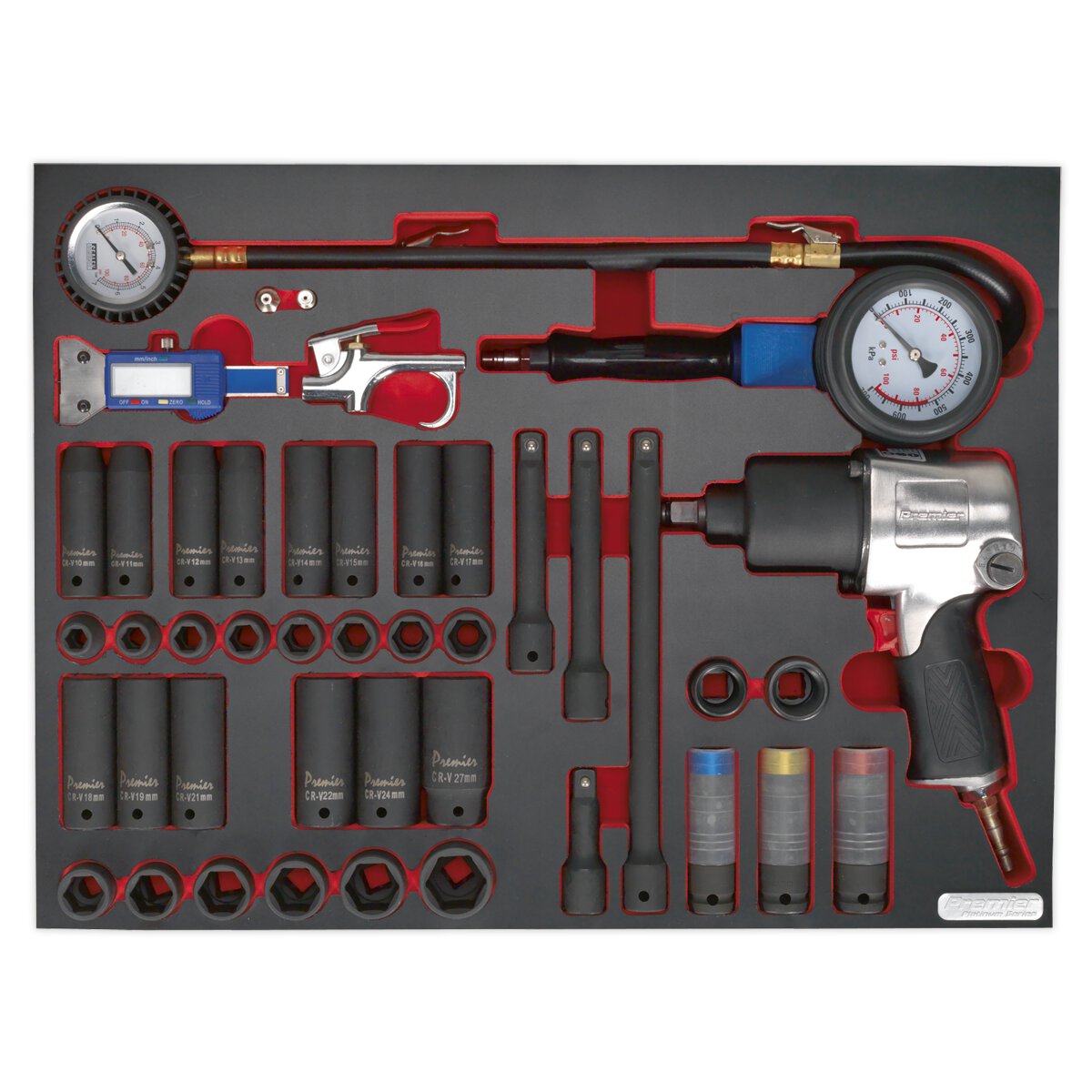 Tool Tray with Impact Wrench, Sockets & Tyre Tool Set 42pc