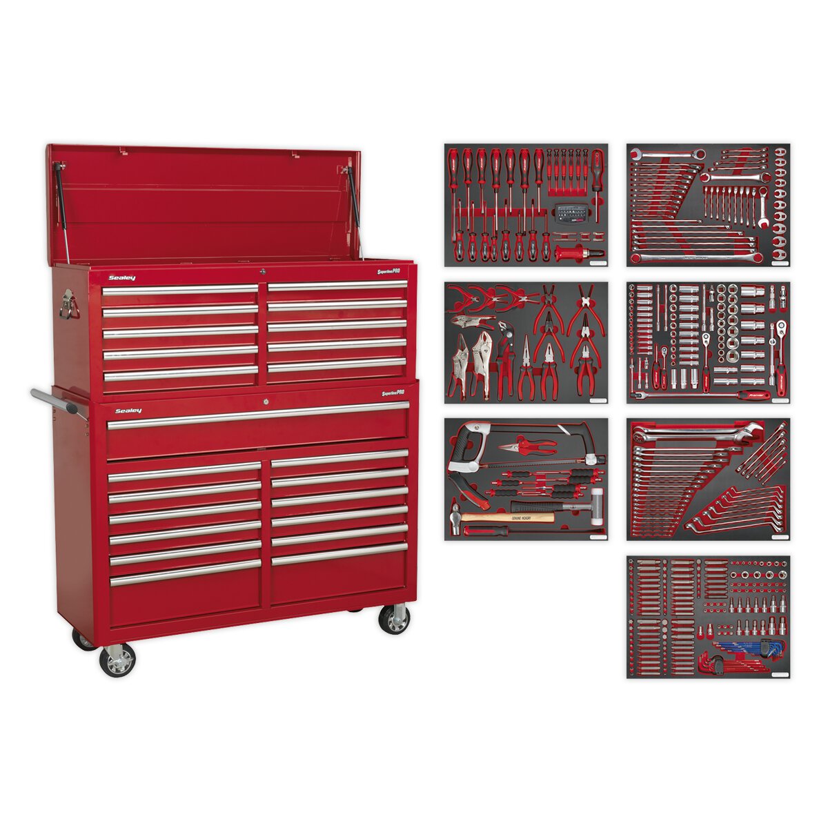 Tool Chest Combination 23 Drawer with Ball Bearing Slides - Red with 446pc Tool Kit