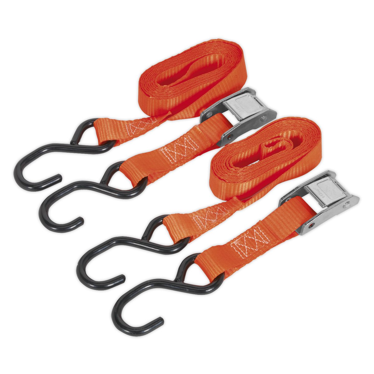 Cam Buckle Tie Down 25mm x 2.5m Polyester Webbing with S Hooks 500kg Load Test