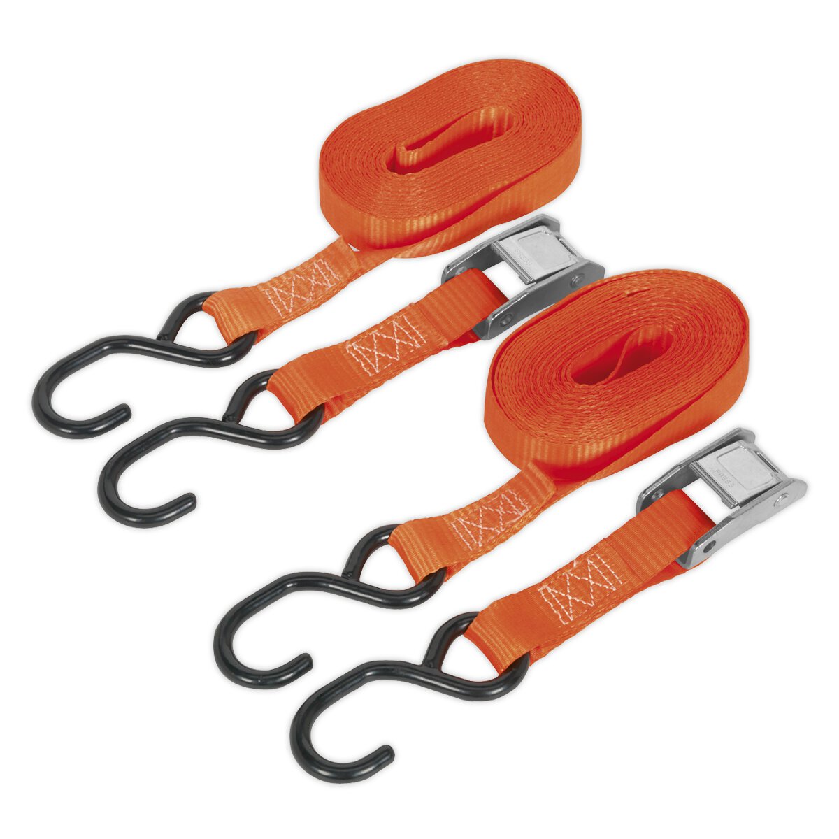 Cam Buckle Tie Down 25mm x 5m Polyester Webbing with S Hooks 500kg Load Test