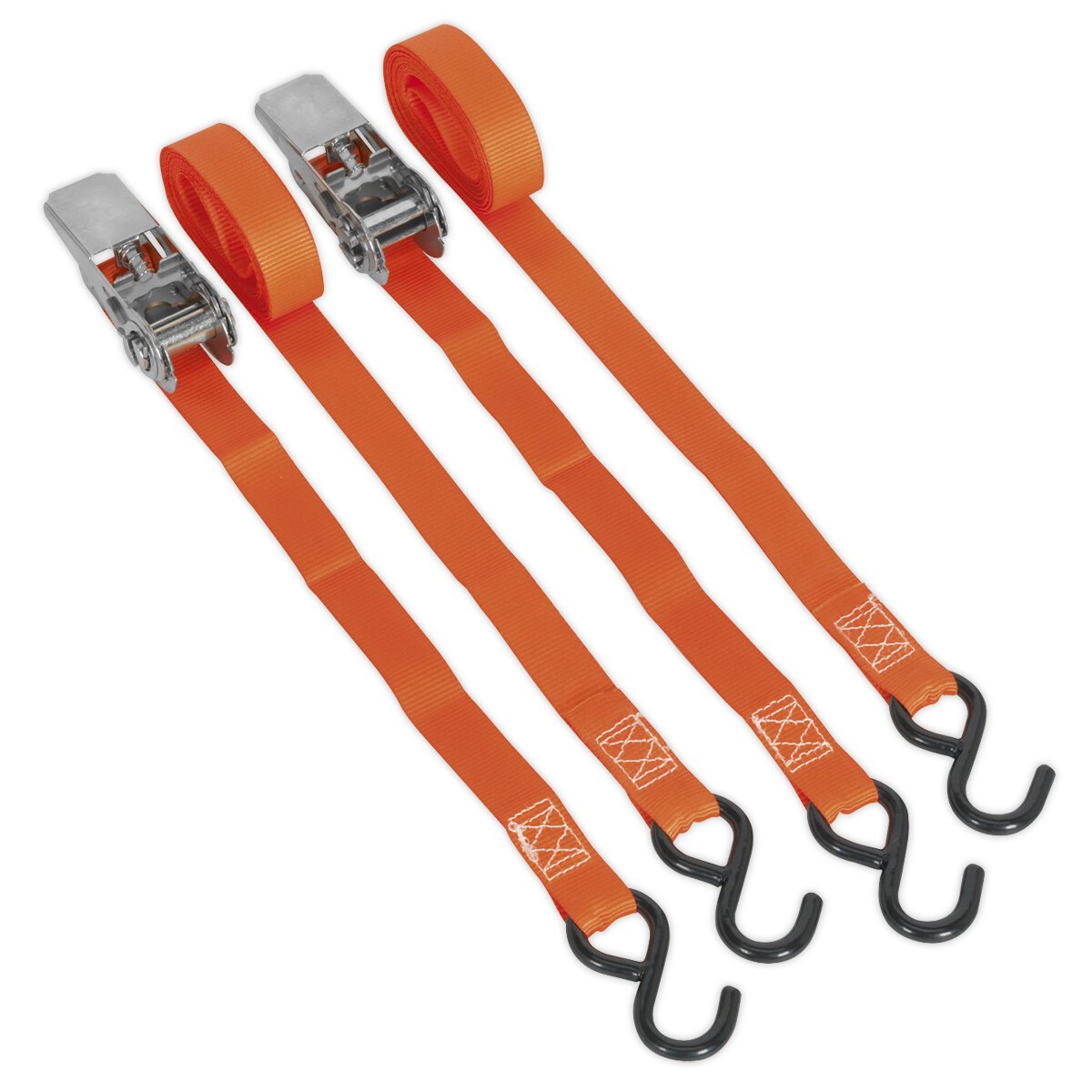 Ratchet Tie Down 25mm x 4m Polyester Webbing with S Hooks 500kg Load Test - Pair