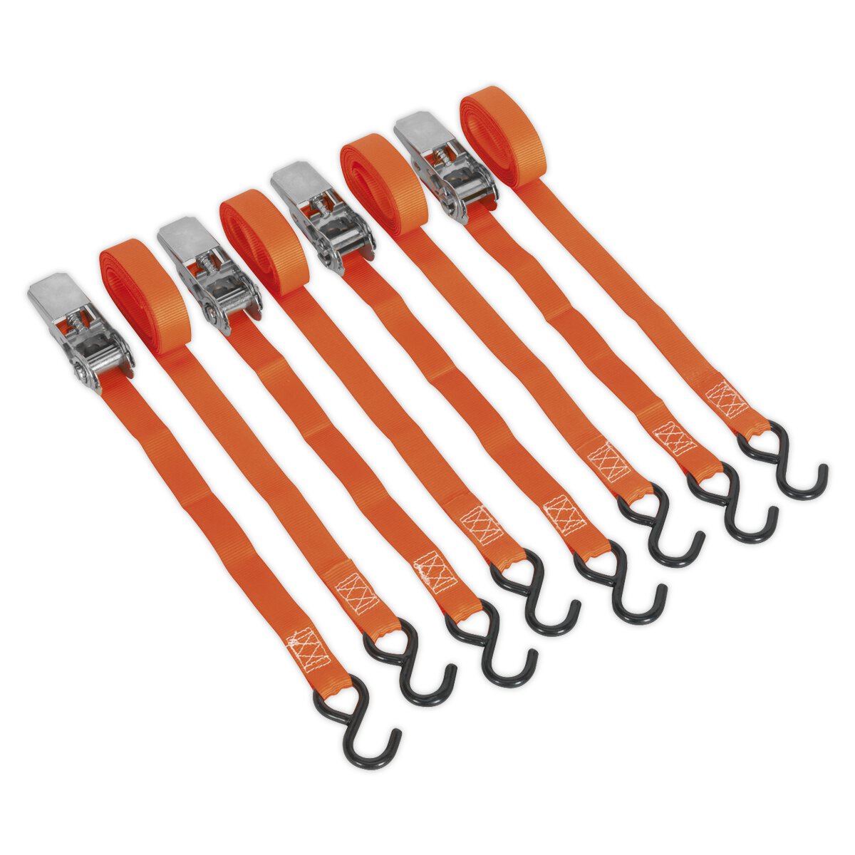 Ratchet Tie Down 25mm x 4m Polyester Webbing with S Hooks 500kg Load Test - 2 Pairs
