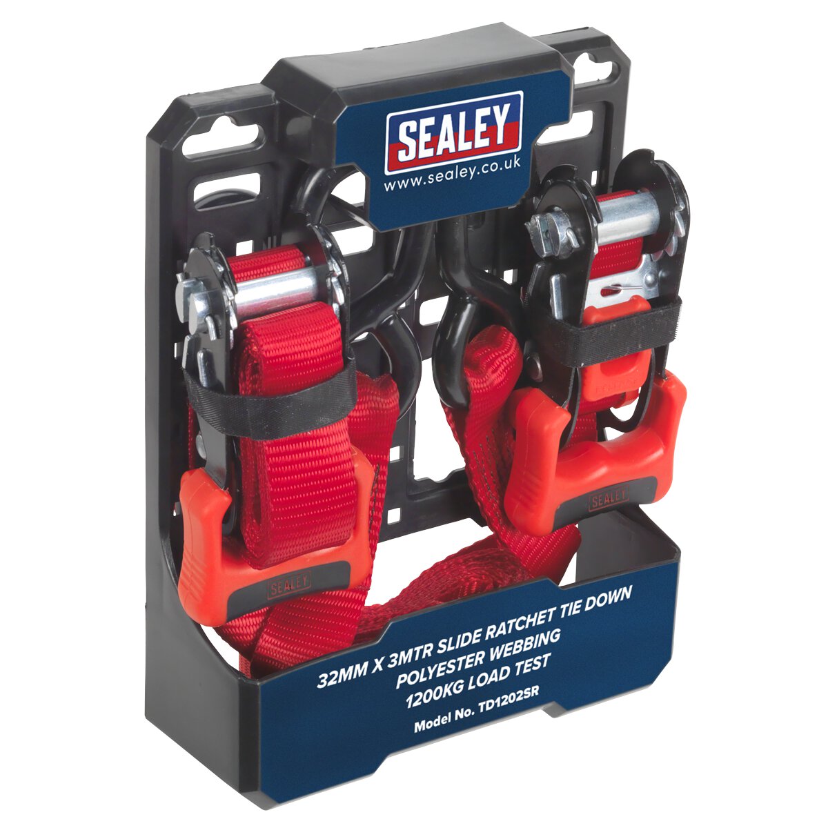 Slide Ratchet Tie Down 32mm x 3m Polyester Webbing with S Hooks 1200kg Load Test