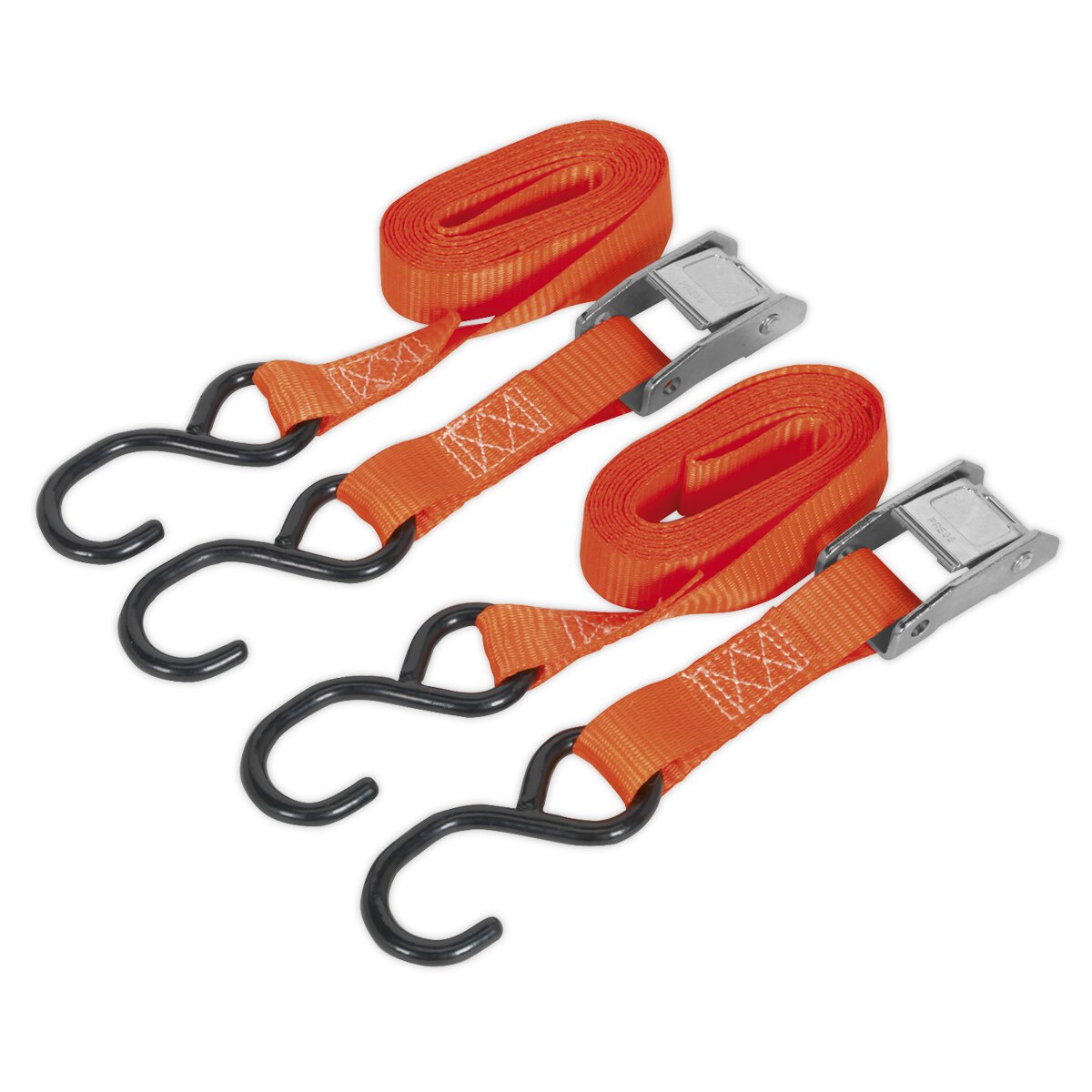 Cam Buckle Tie Down 25mm x 2.5m Polyester Webbing with S Hooks 250kg Load Test