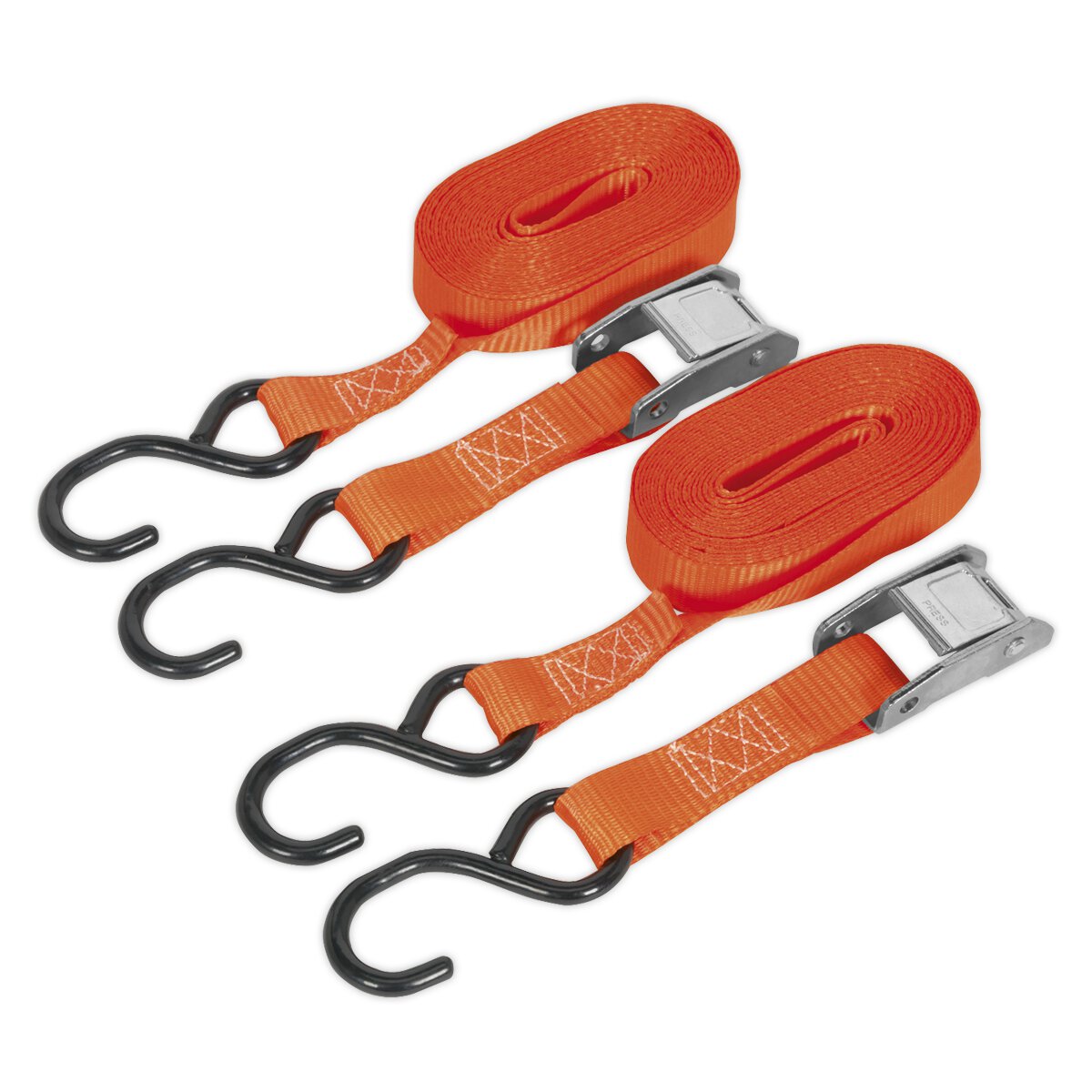 Cam Buckle Tie Down 25mm x 5m Polyester Webbing with S Hooks 250kg Load Test