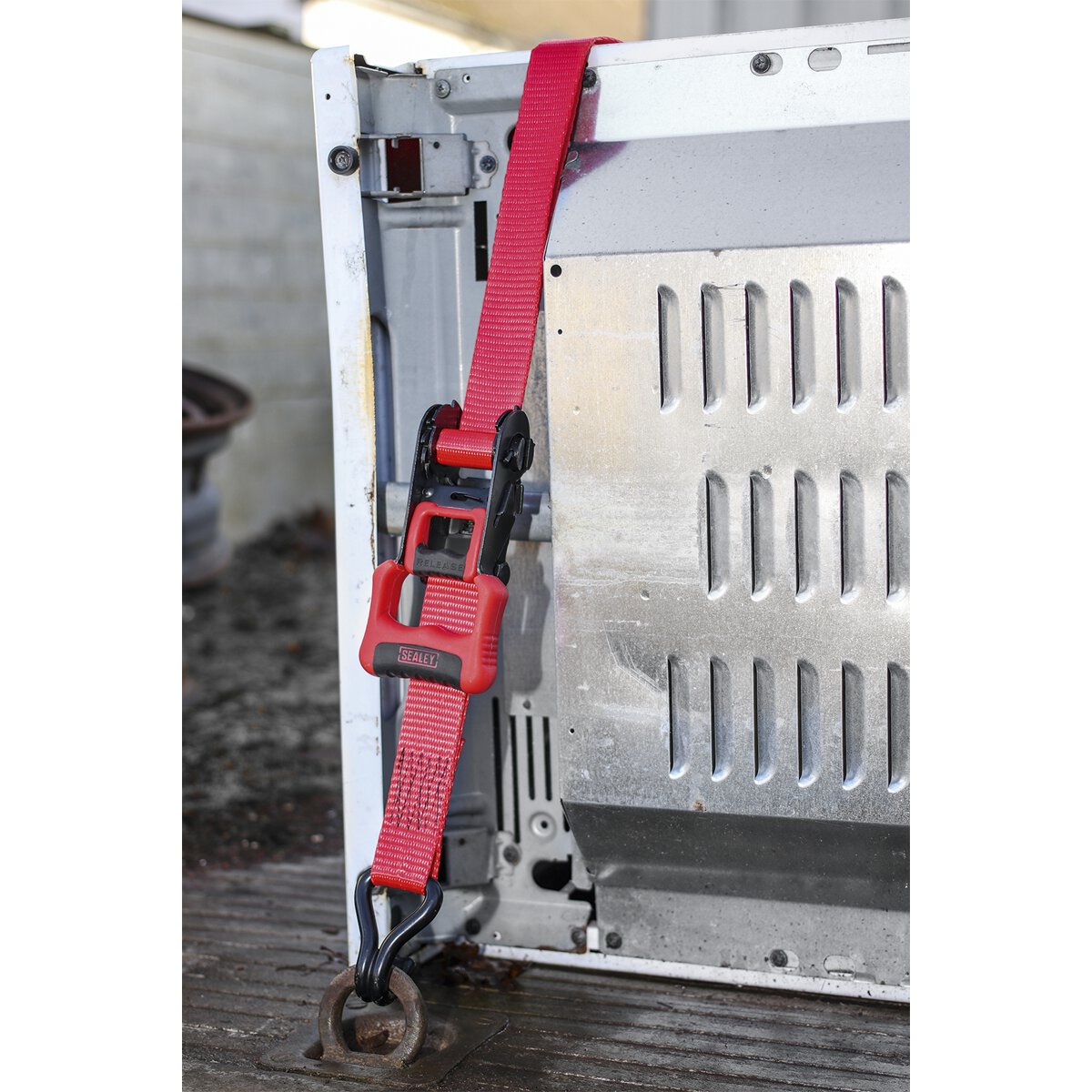 Ratchet Tie Down 32mm x 4.9m Polyester Webbing with J Hooks 1200kg Load Test - 2 Pairs
