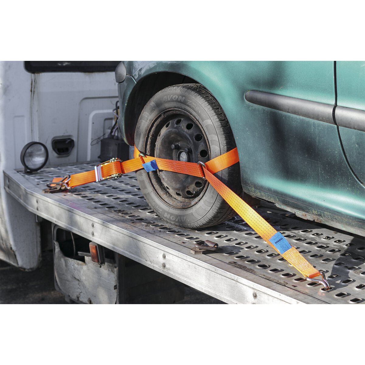Car Transporter Ratchet Tie Down 50mm x 3m Steel Wheel - Single 4500kg Load Test
