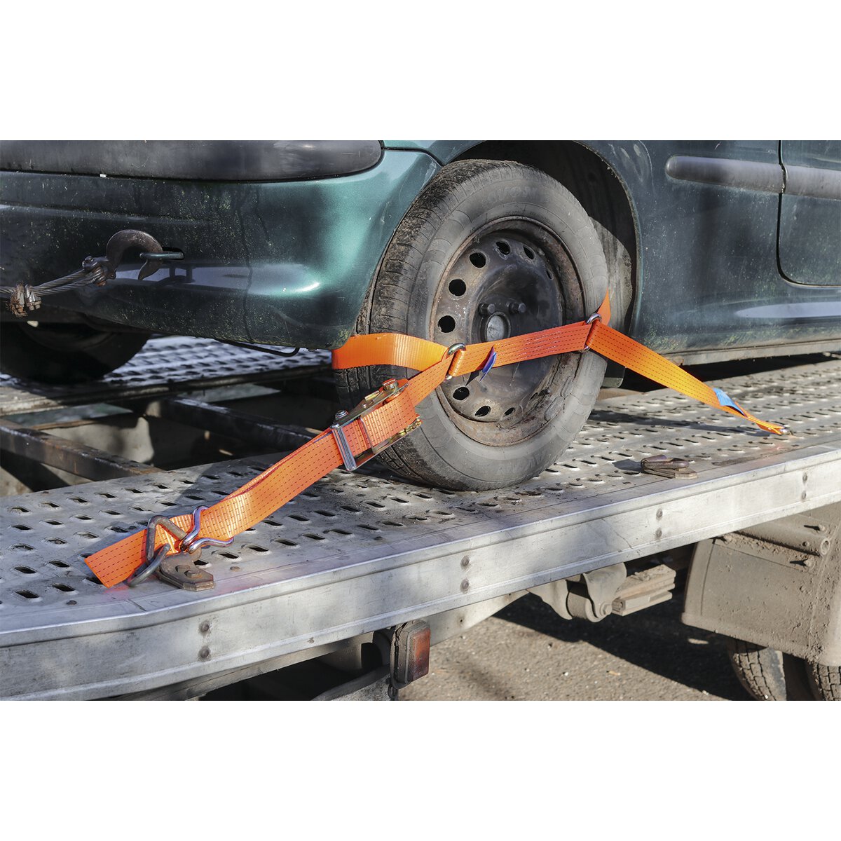 Car Transporter Ratchet Tie Down 50mm x 3m Steel Wheel - Single 4500kg Load Test