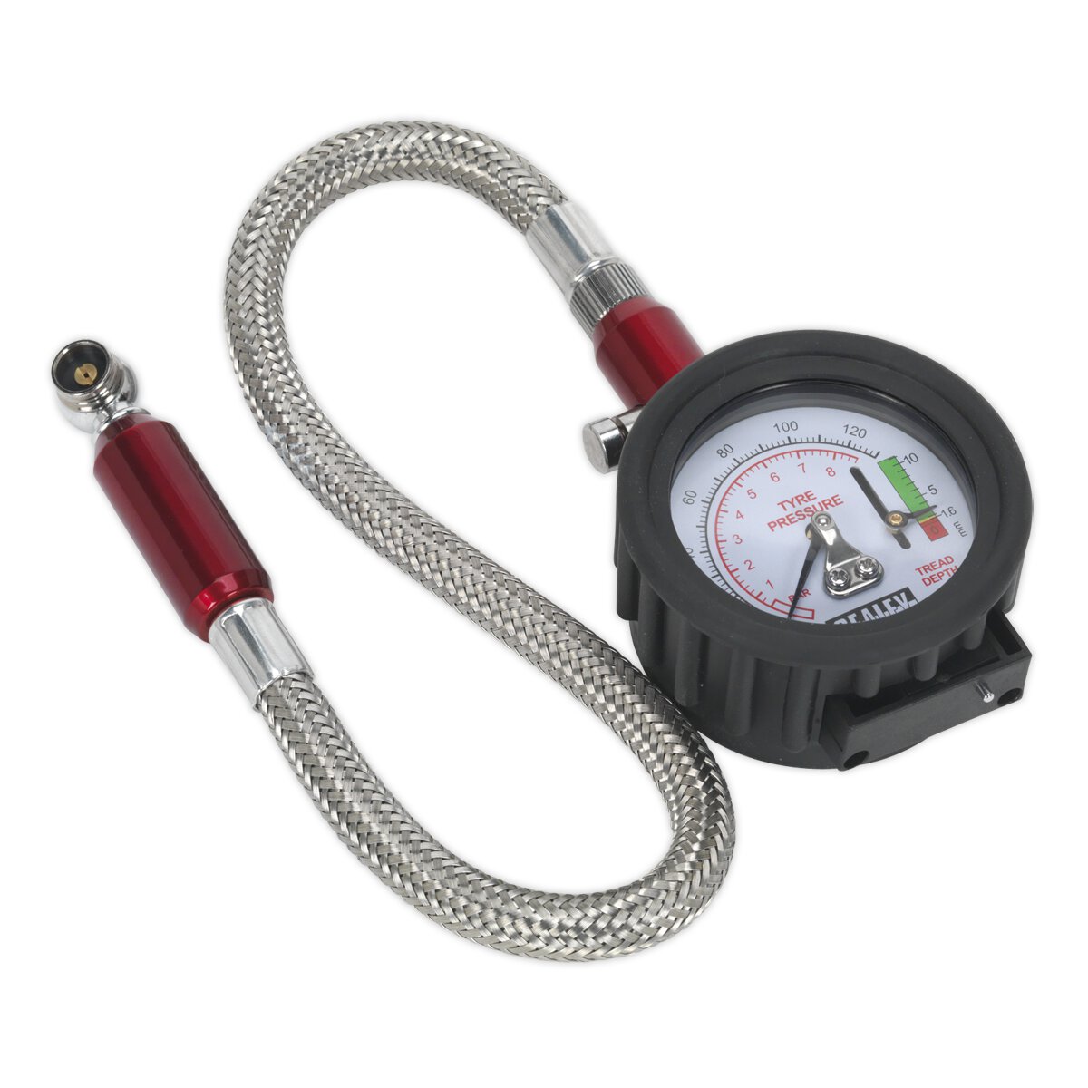 Tyre Pressure Gauge & Tyre Tread Depth Gauge - Flexible Hose 0-8bar(0-120psi)