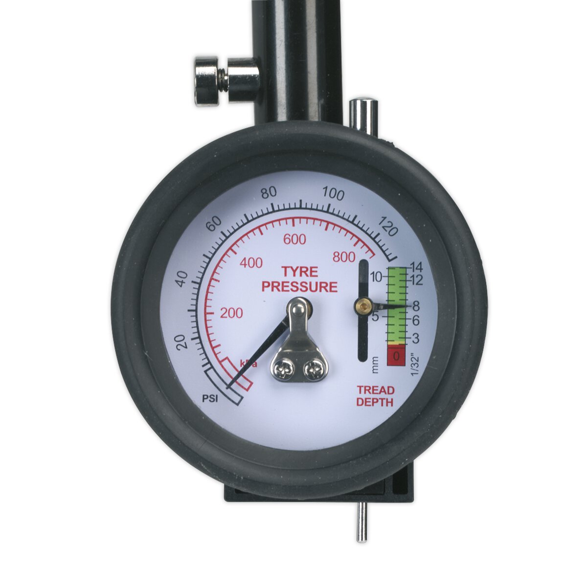 Tyre Pressure Gauge & Tyre Tread Depth Gauge - Flexible Hose 0-8bar(0-120psi)