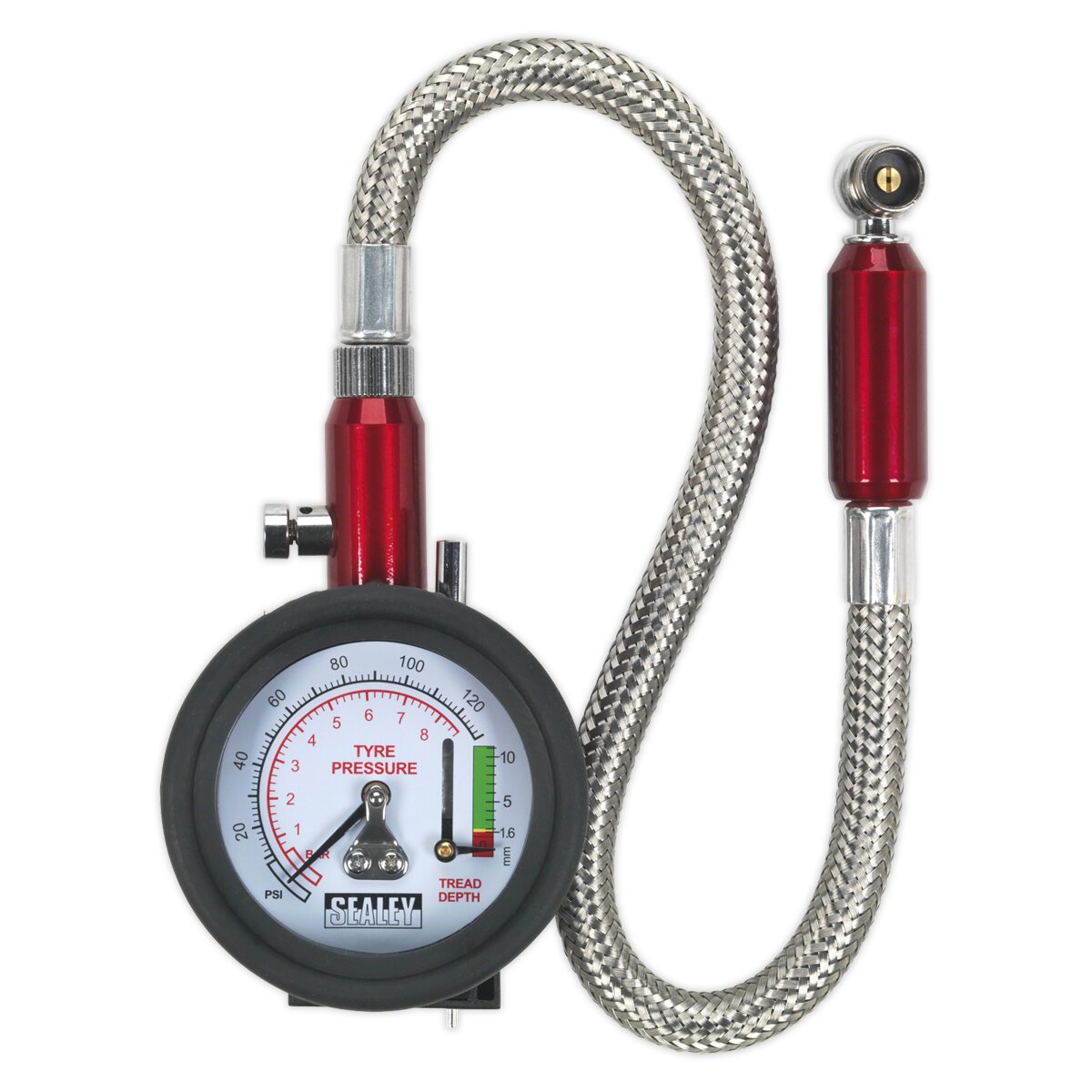 Tyre Pressure Gauge & Tyre Tread Depth Gauge - Flexible Hose 0-8bar(0-120psi)