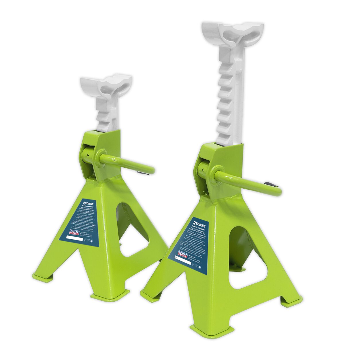 Axle Stands (Pair) 2tonne Capacity per Stand Ratchet Type - Hi-Vis Green