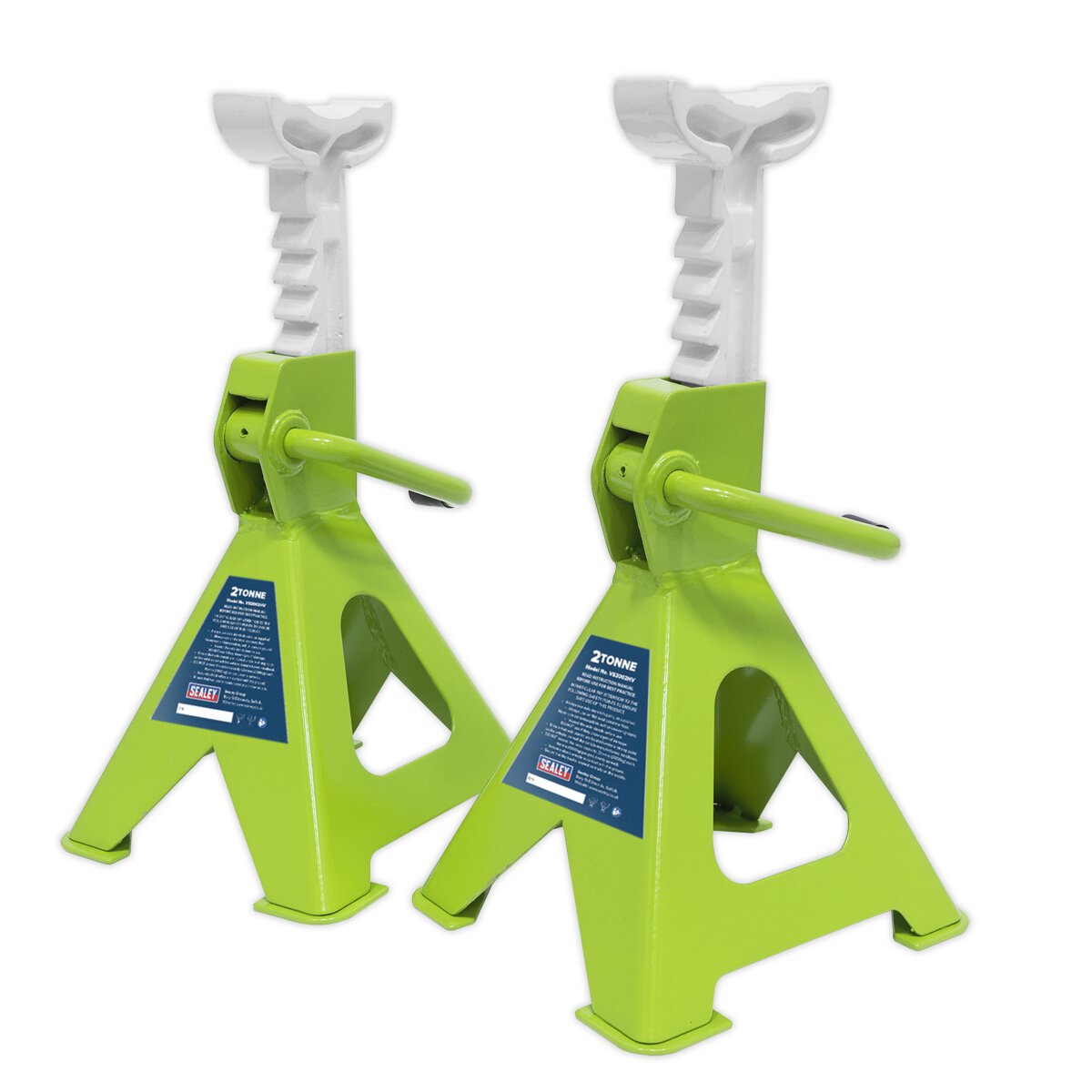 Axle Stands (Pair) 2tonne Capacity per Stand Ratchet Type - Hi-Vis Green