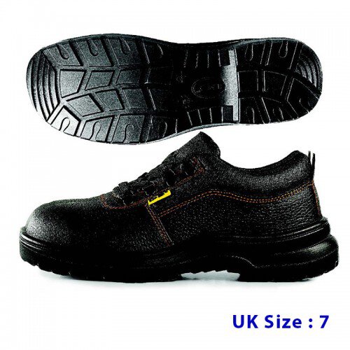 Black Grain Leather Laced Safety Shoe- Low Cut (UK 7)