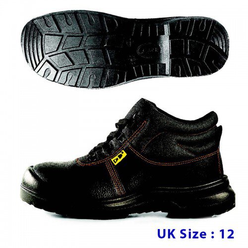 Black Grain Leather Laced Safety Shoe- Mid Cut (UK12)