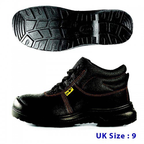 Black Grain Leather Laced Safety Shoe- Mid Cut (UK9)