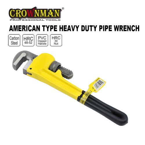 Crownman 14" American Type Heavy Duty Pipe Wrench with Dipped Handle