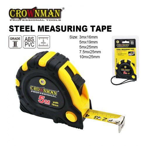 Crownman 3mx16mm Steel Measuring Tape ABS Case with TPR Coating