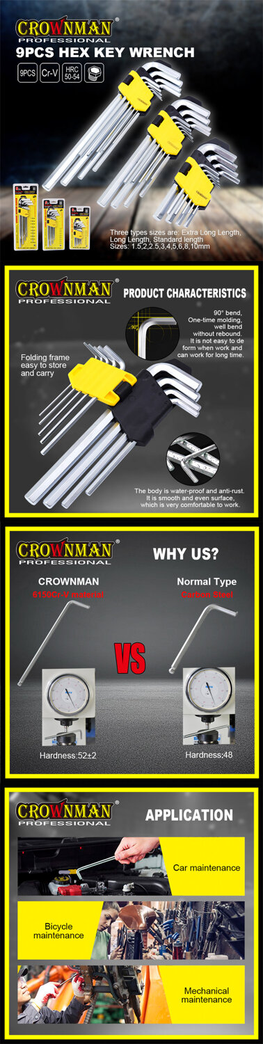 Crownman 9PCS/SET Hex Key Wrench
