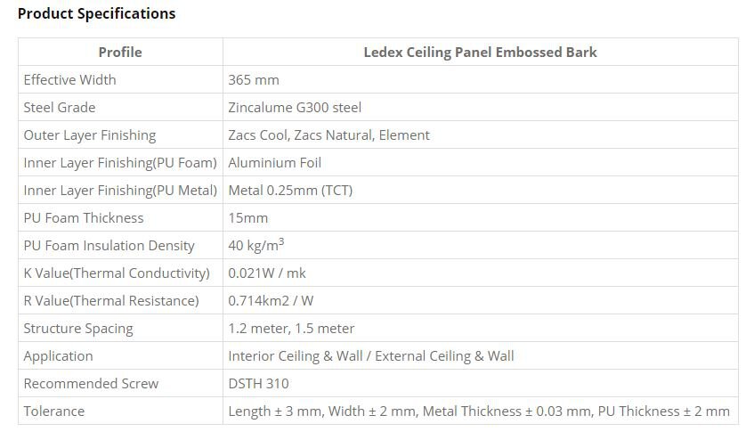 LEDEX CEILING PANEL EMBOSSED BARK