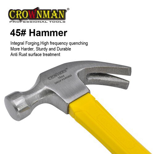 Crownman 16OZ Claw Hammer Fiber Glass & Plastic Coating Handle
