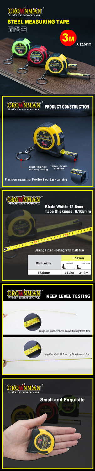 Crownman 3mx12.5mm Double Color ABS Case Steel Measuring Tape