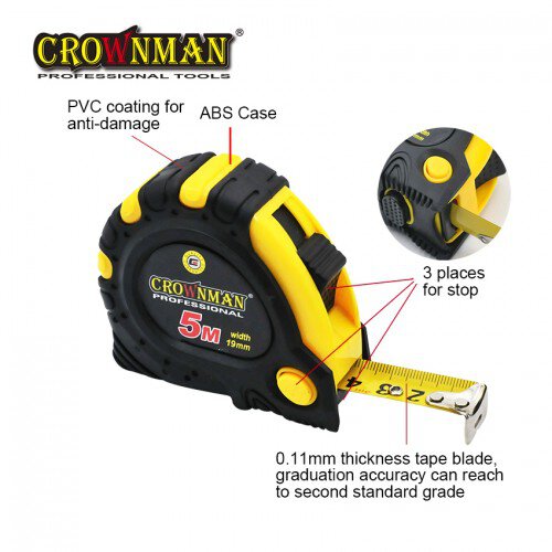 Crownman 3mx16mm Steel Measuring Tape ABS Case with TPR Coating