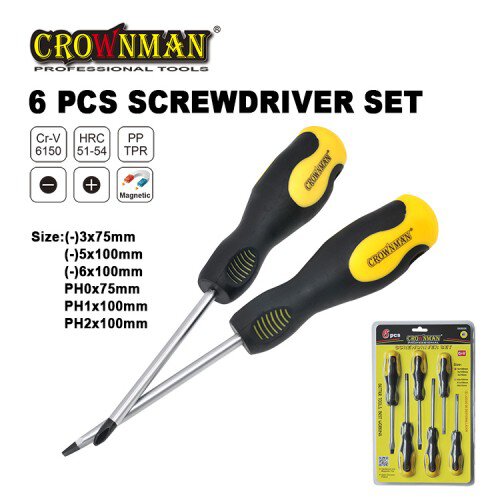 Crownman 6.0*200mm Screwdriver with Double Color TPR Handle
