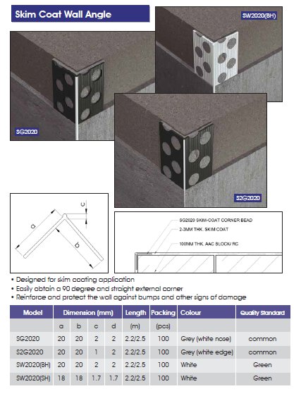 Corner Bead Skim Coat Wall Angle-SW2020(SH)